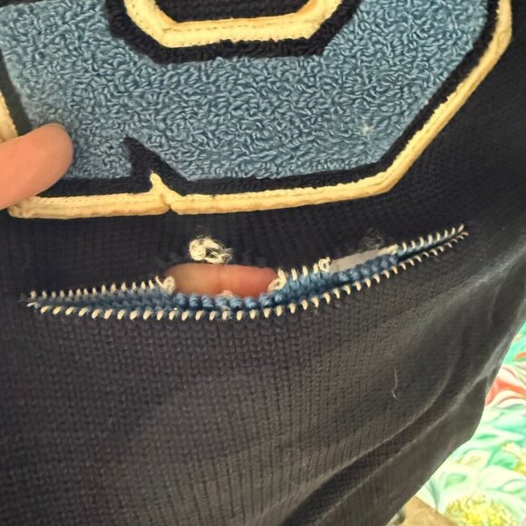 Vintage Whiting 1960's Men's Wool Navy Letterman Cardigan Sweater Size L - Picture 11 of 12